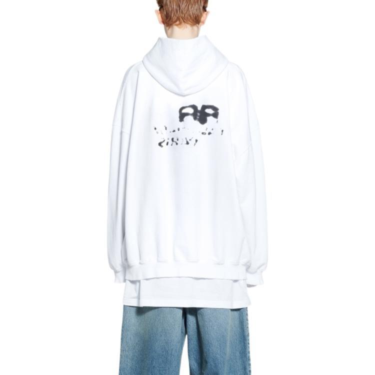 Balenciaga Hand Drawn Bb Icon Large Fit Hoodie White/Black 620947TNVQ19040