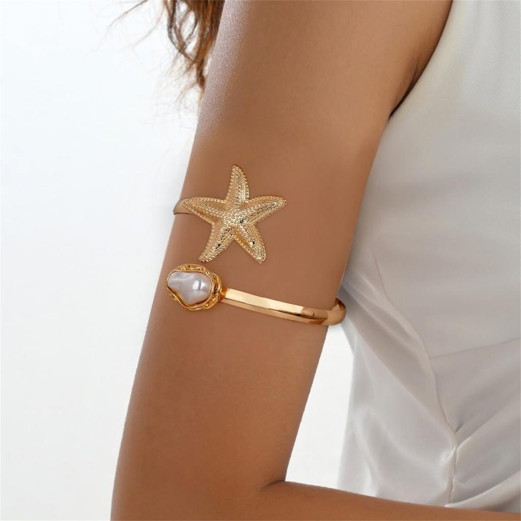 Gold Arm Cuff Bracelet for Women Gold Pearl Arms Cuff Upper Arm Cuffs Bangle Bracelet Minimalist Armband Arms Cuffs Jewelry for Women
