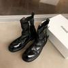 Grape Mom Washed Shrinkage Soft Leather Skinny Short Boots Women's Double Belt Buckle Locomotive Martin Boots