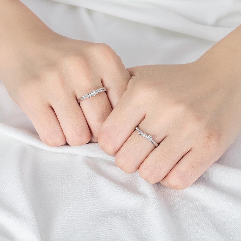 Romantic Fashion Truelove Knot Couple Ring Niche Men and Women Bow Couple Rings Light Luxury High-Grade Wedding Ring