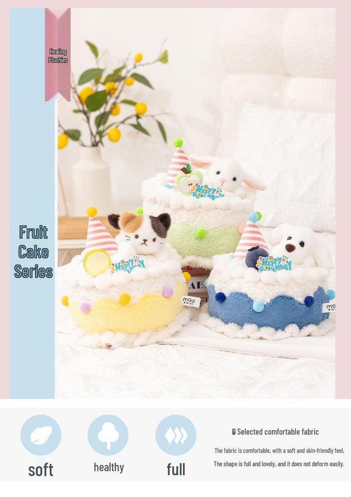 Creative Simulation Birthday Cake Plush Toy - Small Animal Fruit Cake Cloth Doll Birthday Gift