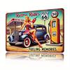 Vintage 66 Route Wall Art Metal Sign  Retro Gas Station  Car Illustration for Cafes Living Room Bedroom Club Decor   Nos
