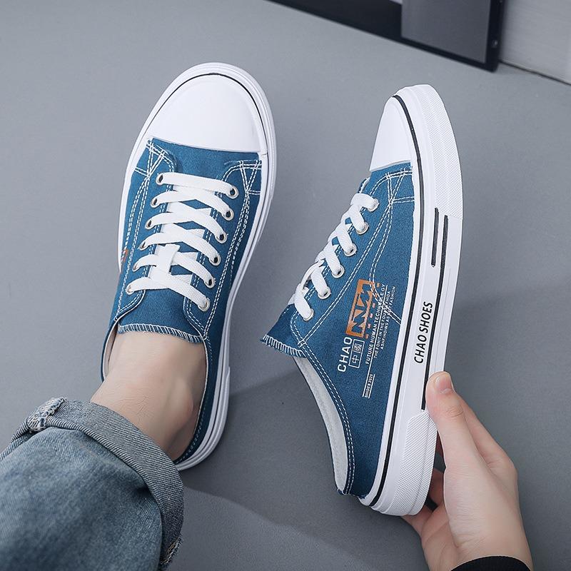 Autumn new breathable half-drag men's shoes trendy canvas shoes bag head drag casual shoes student slippers