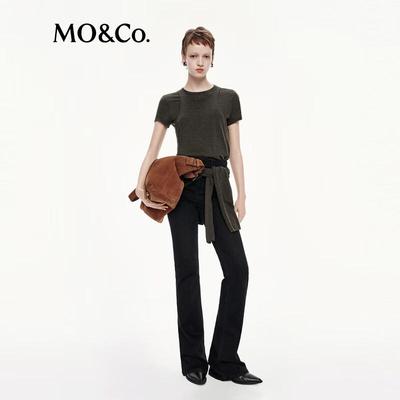 MO&Co. Women's 100% Wool Short-Sleeve Round Neck Sweater