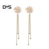 1 Pair Women Hanging Earrings 3D Clover Shape Tassel Faux Crystal Electroplated Anti-allergy Lightweight Ear Decoration Jewelry Party Prom Long