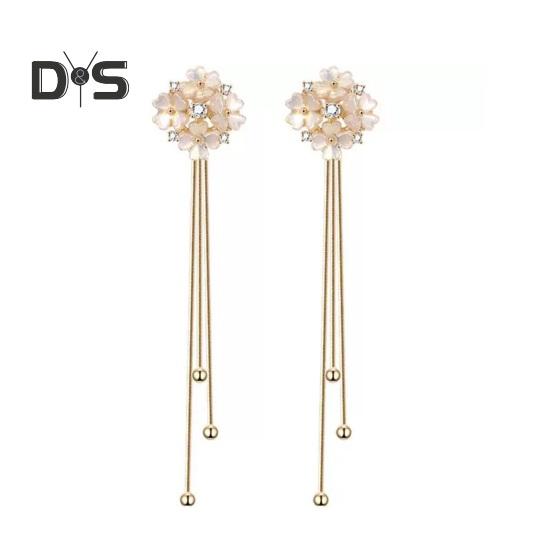 1 Pair Women Hanging Earrings 3D Clover Shape Tassel Faux Crystal Electroplated Anti-allergy Lightweight Ear Decoration Jewelry Party Prom Long