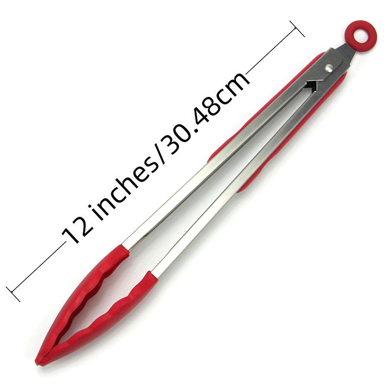Stainless Steel Food Tongs-Heat-Resistant Silicone Grip Tongs for Cooking, Grilling & Serving (7/9/12inch, Black/Red)