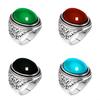 Men Vintage Artificial Gem Finger Ring Carving Band Jewelry Party Banquet Gift