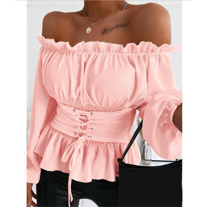 

GMXIA Осенняя блузка с длинными рукавами и открытыми плечами для женщин Блузка для женщин M