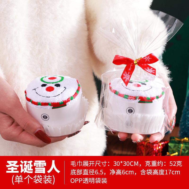 Christmas Towels 30*30cm Cute Cake Shaped Soft Microfiber Santa Claus Snowman Embroidery Hand Towel For Xmas Navidad Decor Gifts