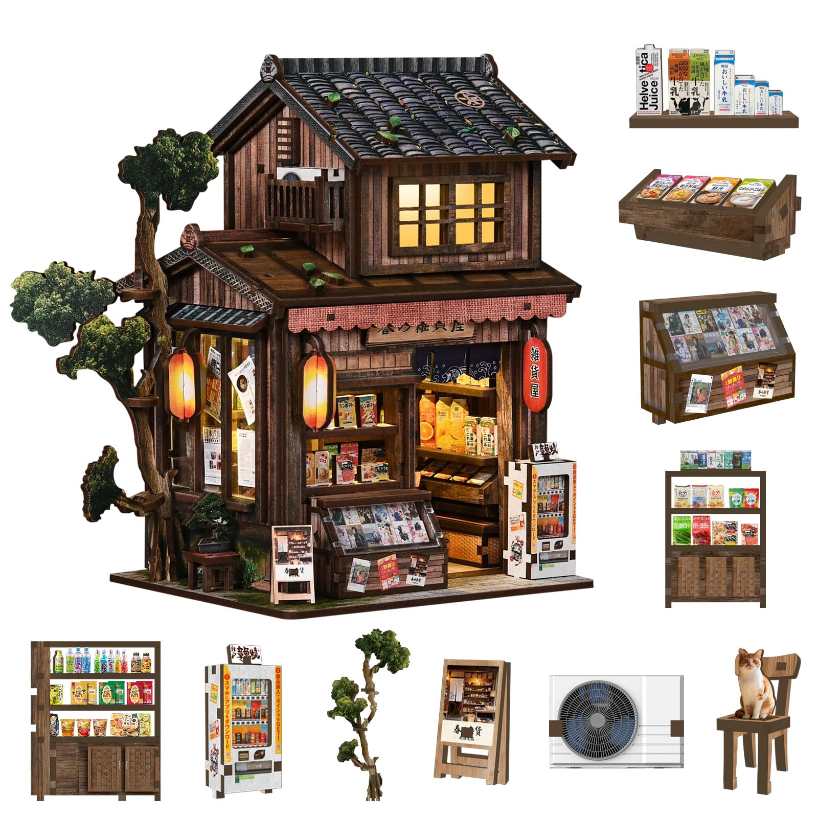 

Pixie Curio DIY Dollhouse Miniature House Kit Book Nook Kit Japanese Style Kasuga General Store LED Light Included Color Instructions Suitable