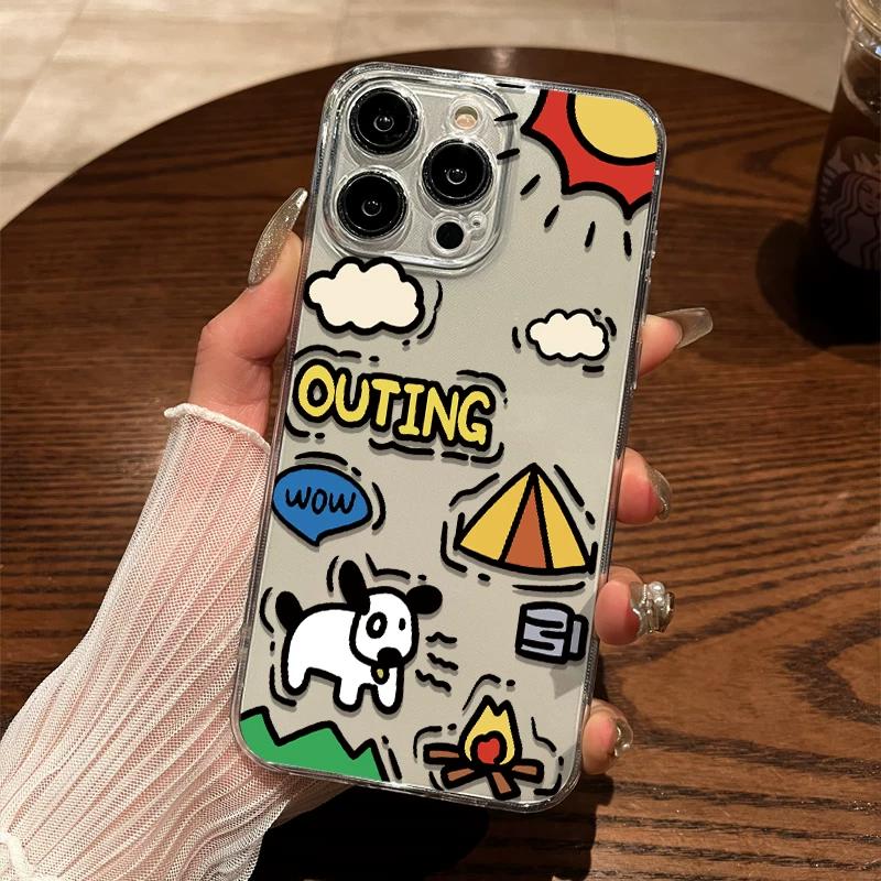 Cute Graffiti Doodle TPU Phone Case For IPhone 15 14 13 12 11 Pro Max X XR XS 8 7 Plus, Clear Shockproof Protective Cover