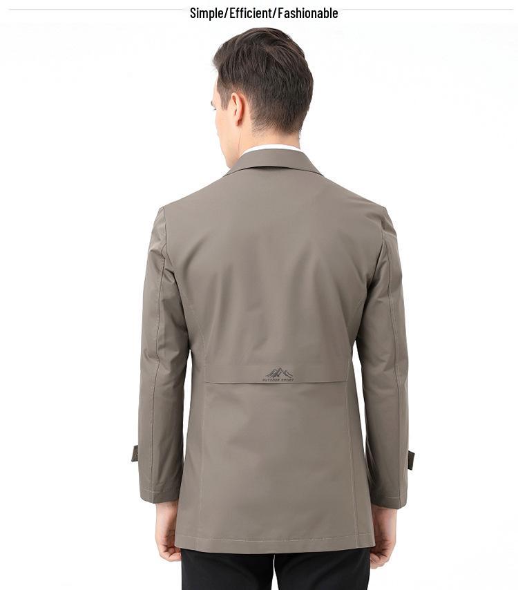 2025 Spring Men's Mid-Length Business Casual Trench Coat - Solid Color Outerwear