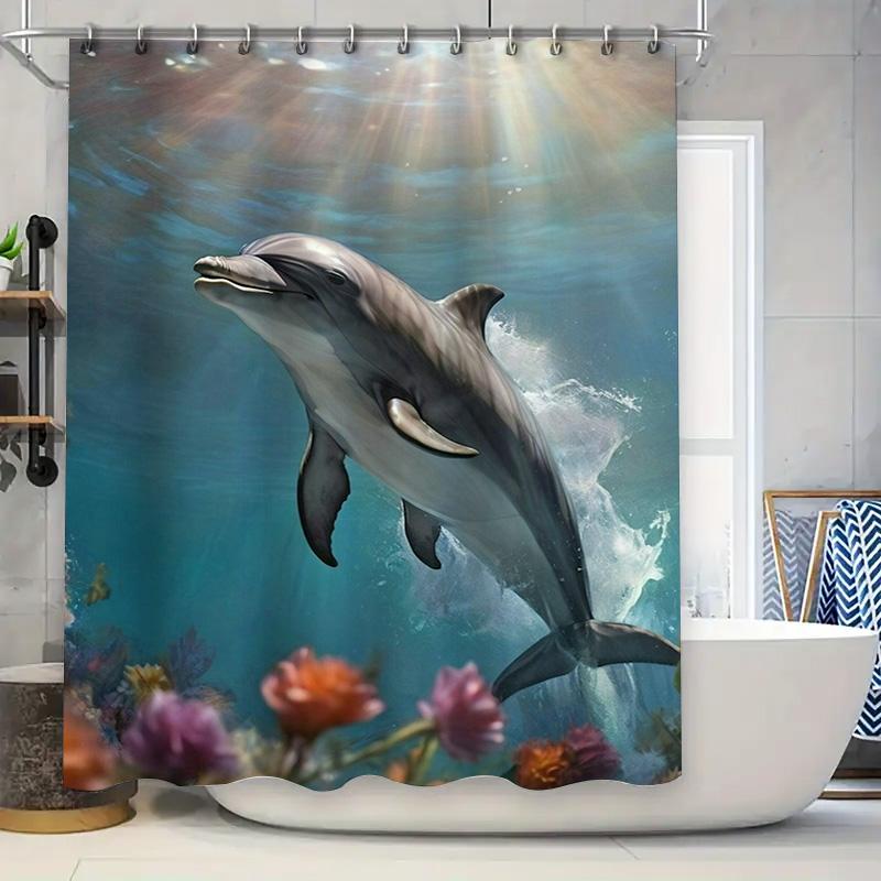 Realistic Dolphin Scene Shower Curtain - Lifelike Ocean Life Design For A Unique, Waterproof Bathroom Dcor