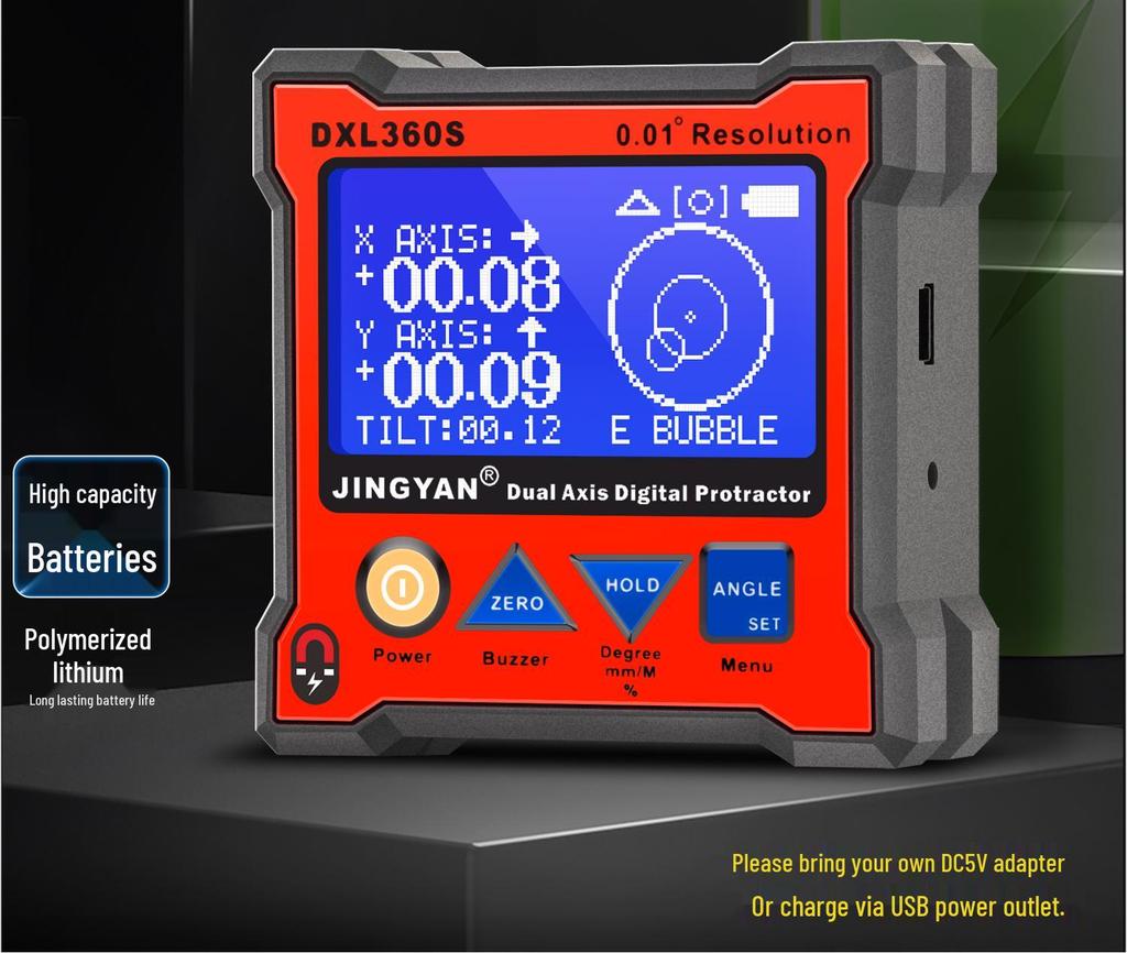Jingyan DXL360S High-Precision Digital Dual-Axis Angle Meter with Lithium Battery