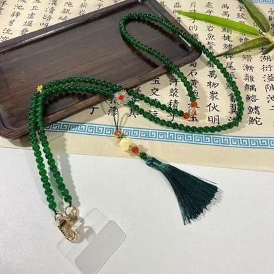 Chinese Style Zen Long Crossbody Beaded Anti Lost Phone Lanyard Tassel Hanfu Accessory For Women