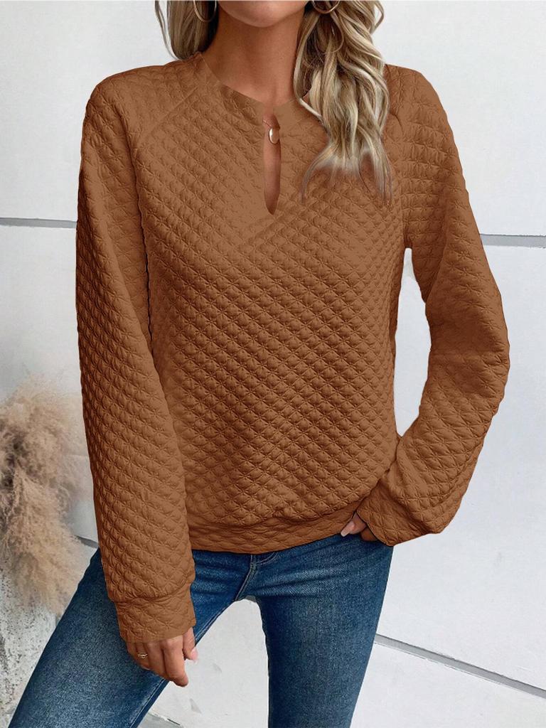 2025 Autumn/Winter Women's Solid Deep V-Neck Patchwork Long Sleeve Casual Sweatshirt