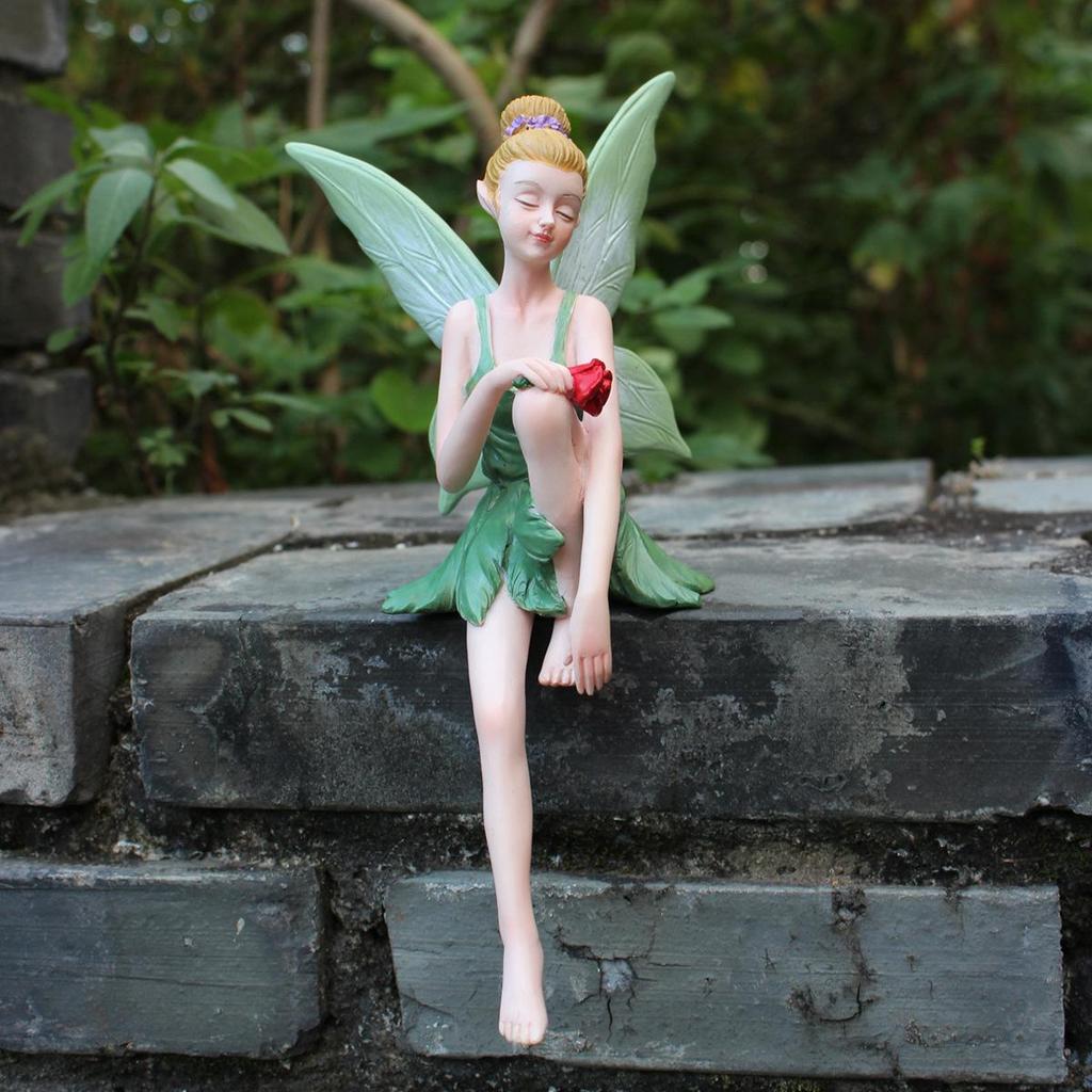 Fee Hars Beeldje, Zittend Elf Figuurtje, Tuin Bloempot Rand Ornament, Landschap Ambacht Decoratie