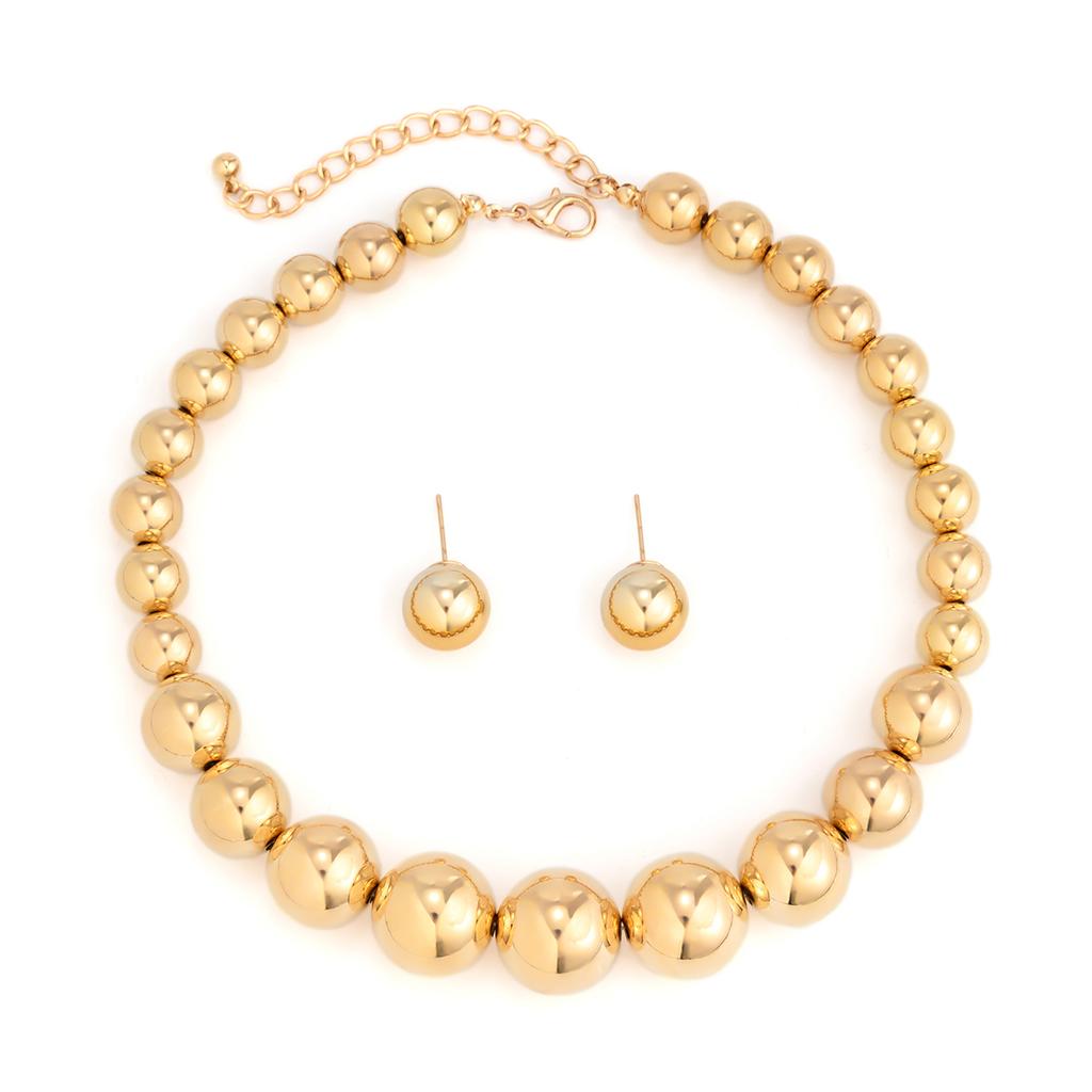 Punk Acrylic CCB Ball Bead Chain Necklace Drop Earrings for Women Vintage Imitation Pearl Clavicle Chain Grunge Jewelry Set New
