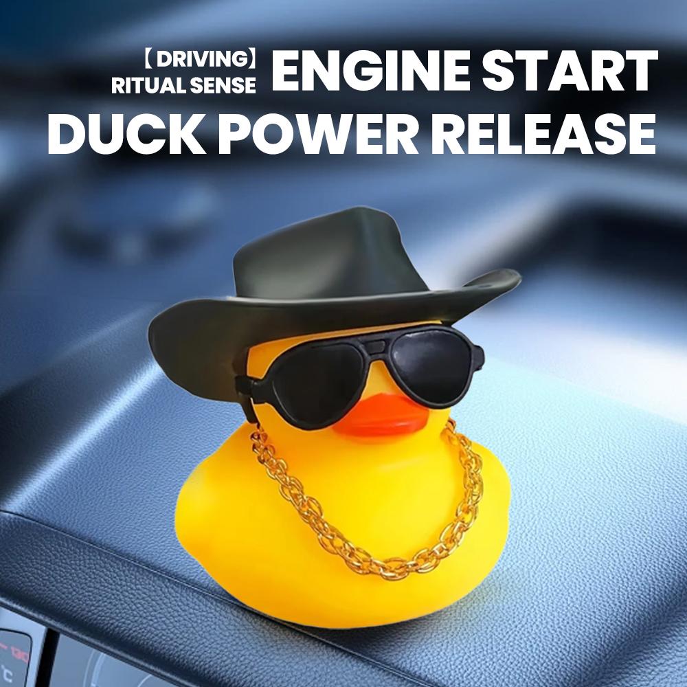 1PC cute yellow duck car ornament with black cowboy hat and sunglasses, car decoration, holiday gift
