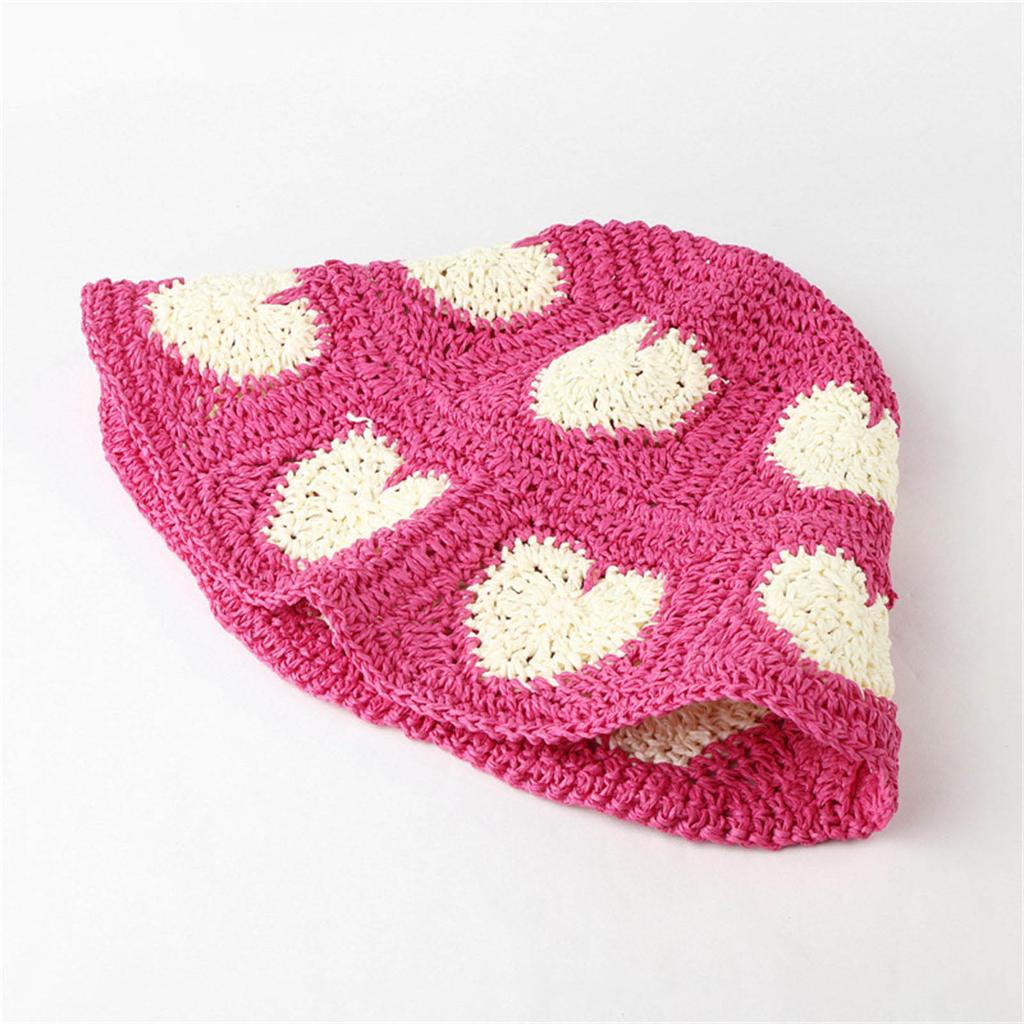 Handmade Bucket Hat Elegant Straw Beanies Colorful Cloch Style for Women Party Heart Hat Lady Knitted Bucket Hat