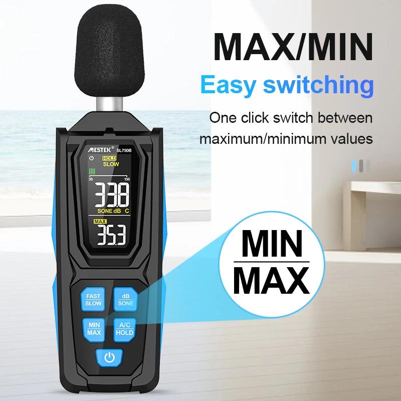 SL750/SL750B Digital Noise Meter 30-130dB Decibel Meter Portable Noise Meter Max/Min Professional Sonometer Noise Tester