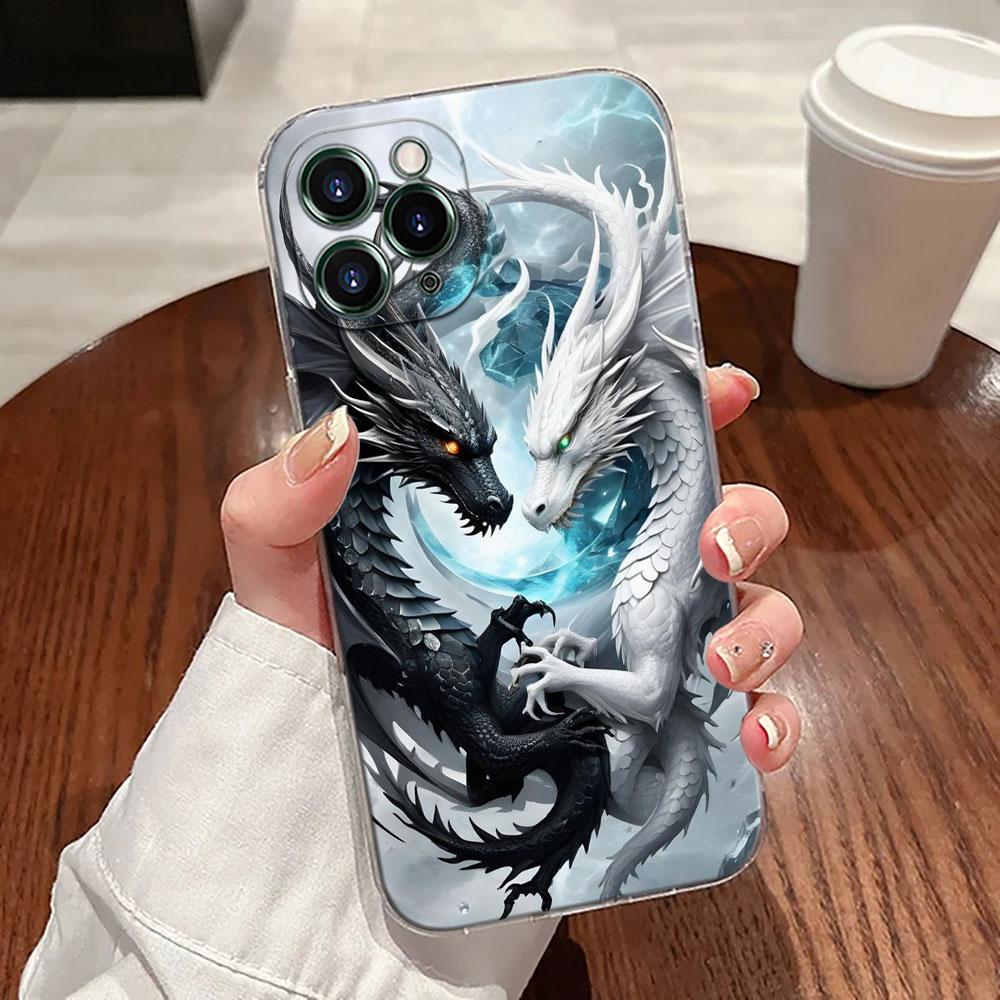 Cute Black White Dragon Transparent Case For Apple iPhone 17 16 15 14 13 12 11 Pro Max 16 Plus 16E 17Air 17Pro Phone Cover Funda