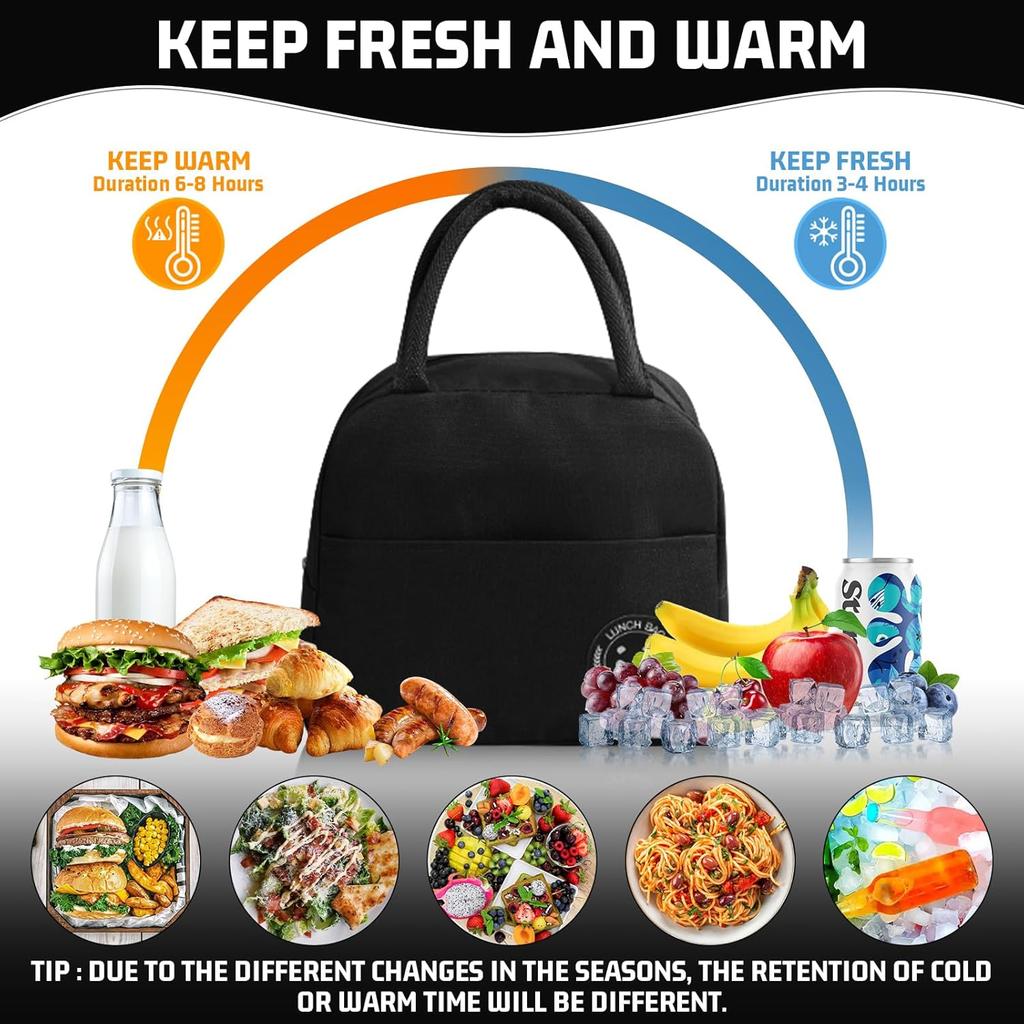 ulated Lunch Bag for Men Women, Small Portable Reble Lunch Cooler Tote Bag, Leakproof Thermal Lunch Box for Work Picnic Travel, Black