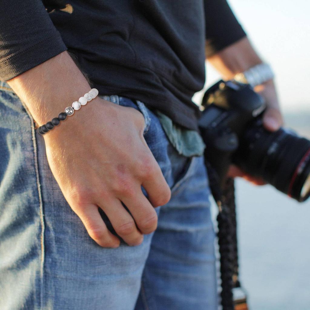 GAVU Howlite Matte Onyx Yin Yang Power Stone Bracelet for Men