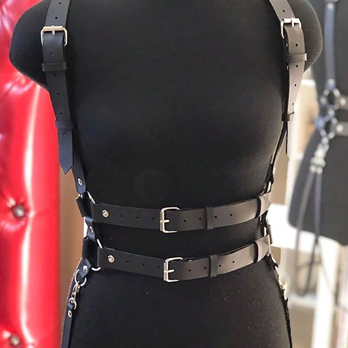 Damen Trend Punk Gürtel Hosenträger Brust Mode Leder Taillengürtel Weiblich Street Style Dekoration Gothic Kleidung Accessoires gray