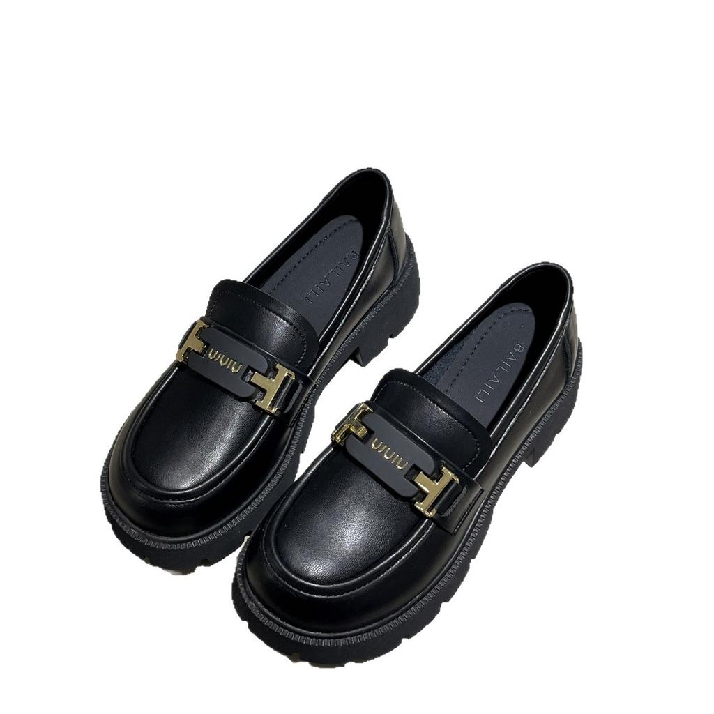 2025 Autumn New Small Man Height Increase Black Loafers Women's Retro British Style Thick Heel One Pedal Small Leather Shoes
