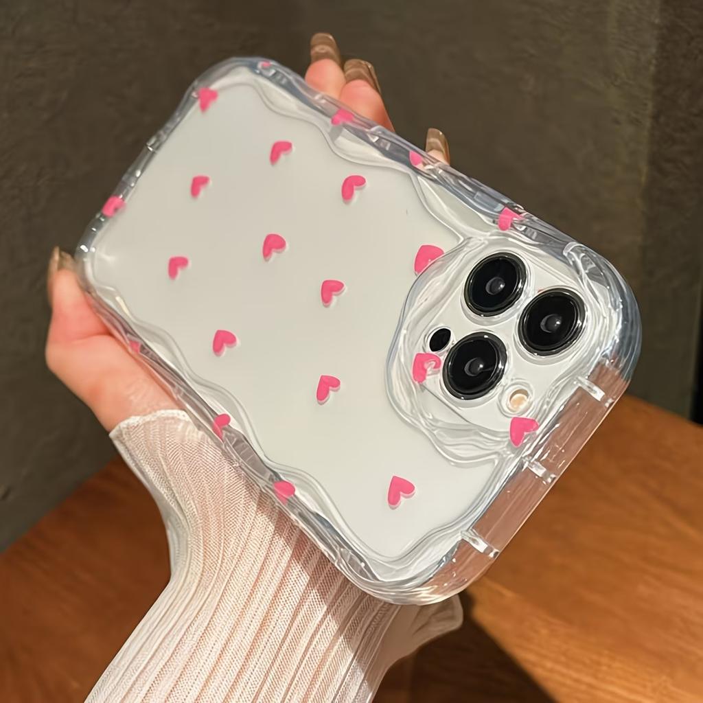 Colorful Love Heart Pattern Clear Silicone Phone Case For IPhone 17 17E 16 16E 15 Pro Max 14 11 13 12 Plus Soft Wavy Edge Cover