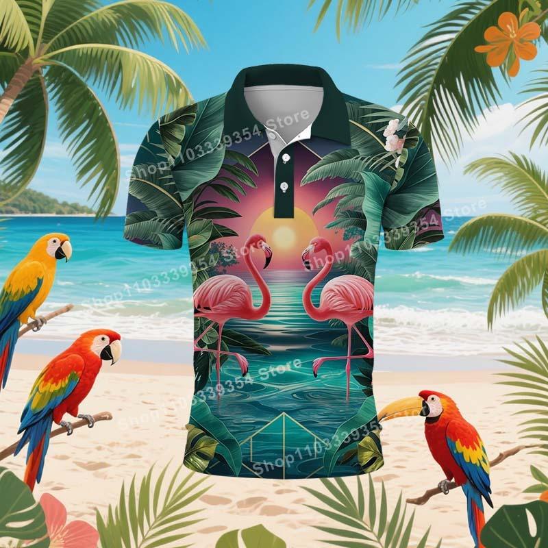 Hawaiian Beach Coconut Trees Polo Shirt For Men Summer 3D Print Leaves Short Sleeve Golf Polo Shirts Street T Shirt Tops