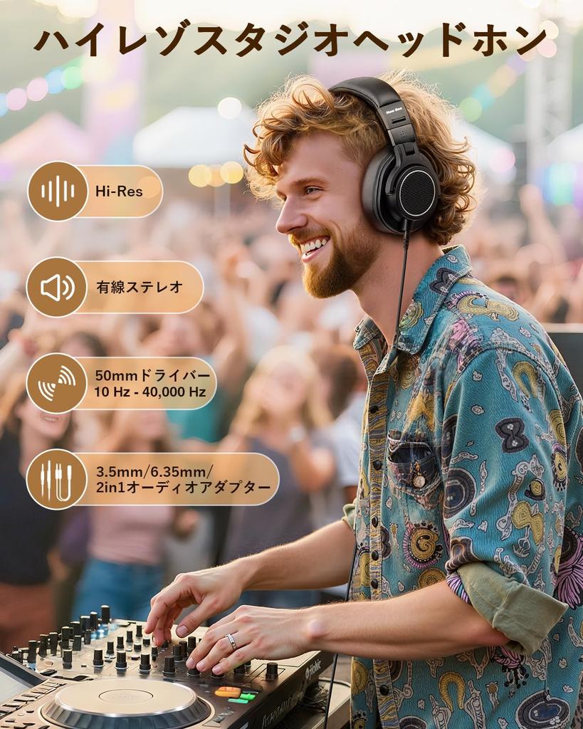 New Bee DH81 Wired Monitor Headphones, 50mm Drivers, Closed-Back, Foldable, High-Resolution Audio, Detachable with 3.5mm6.35mm2-in-1 Conversion