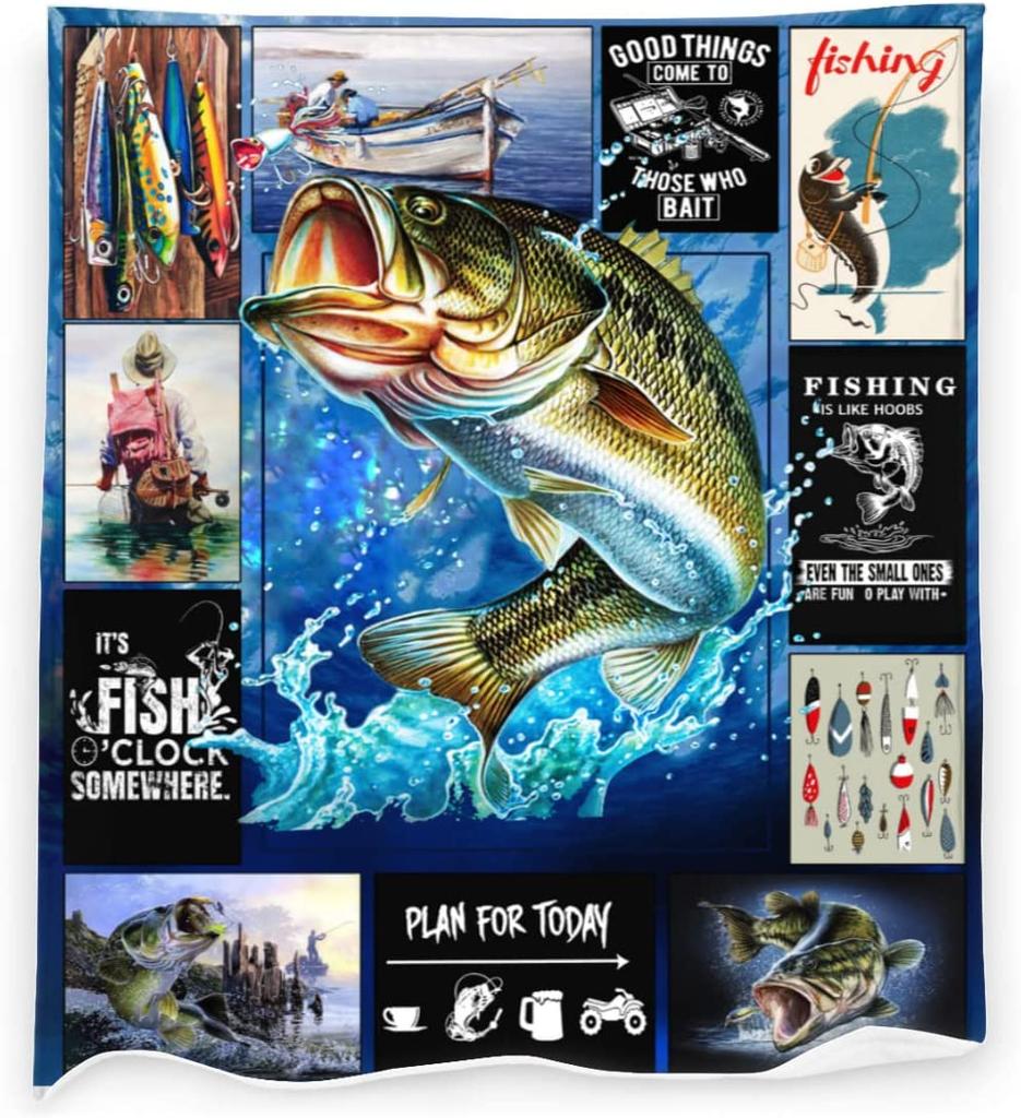 Fishing Blanket Largemouth Bass Jumping Out of Water Blanket Foldrable Throw Blanket Washable Couch Sofa Blanket Beach Blanket for Home Office