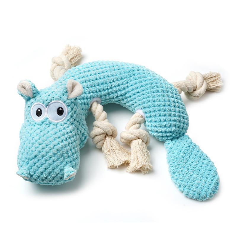 

Squeaky Hippo Dog Toy - Plush Cotton Rope Chew Toy for Puppies, Interactive Molar Toy with Sound, Durable Anti-Bite Chewing синій
