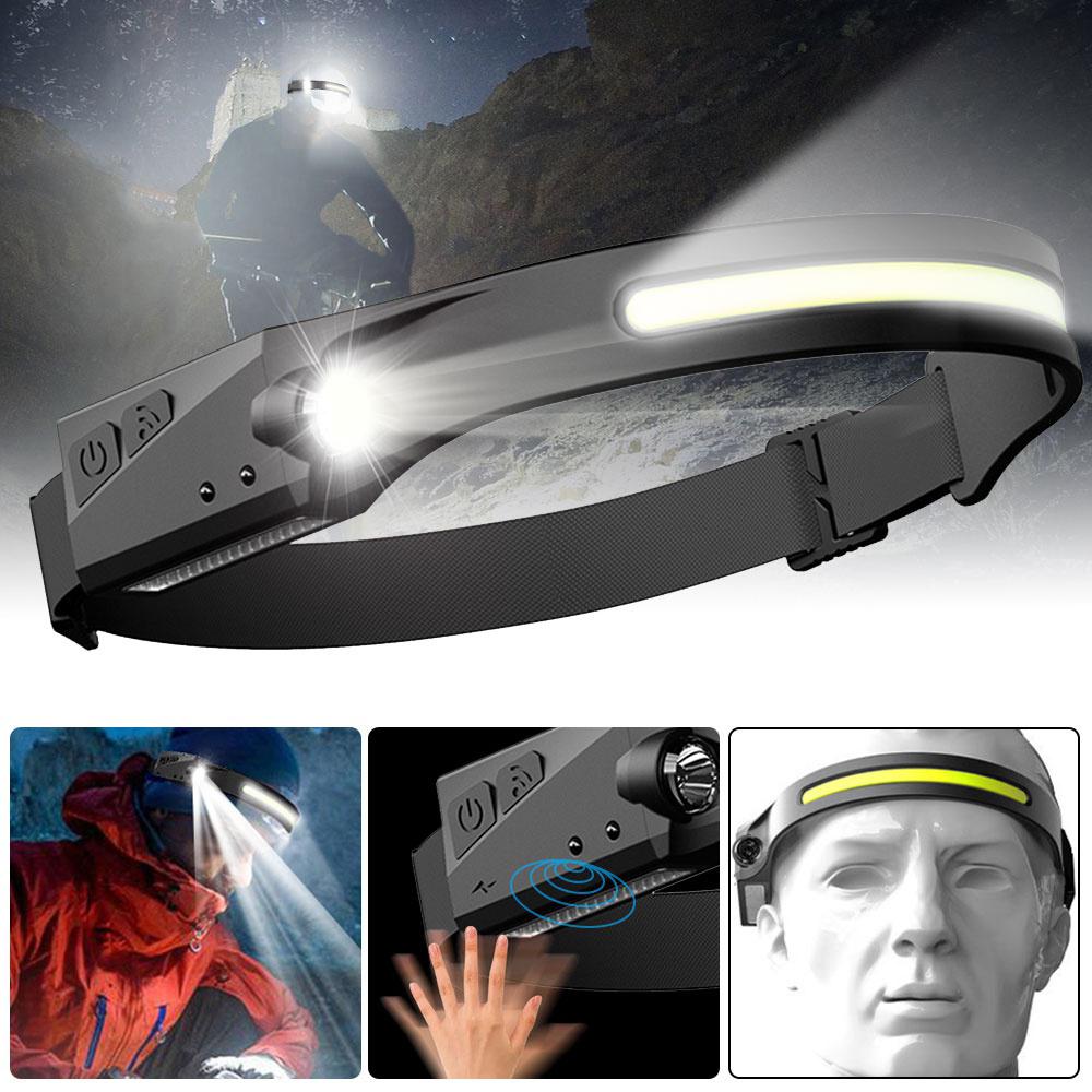 LED Headlamp Headlight Band USB Rechargeable Outdoor Work Light Induction Switch