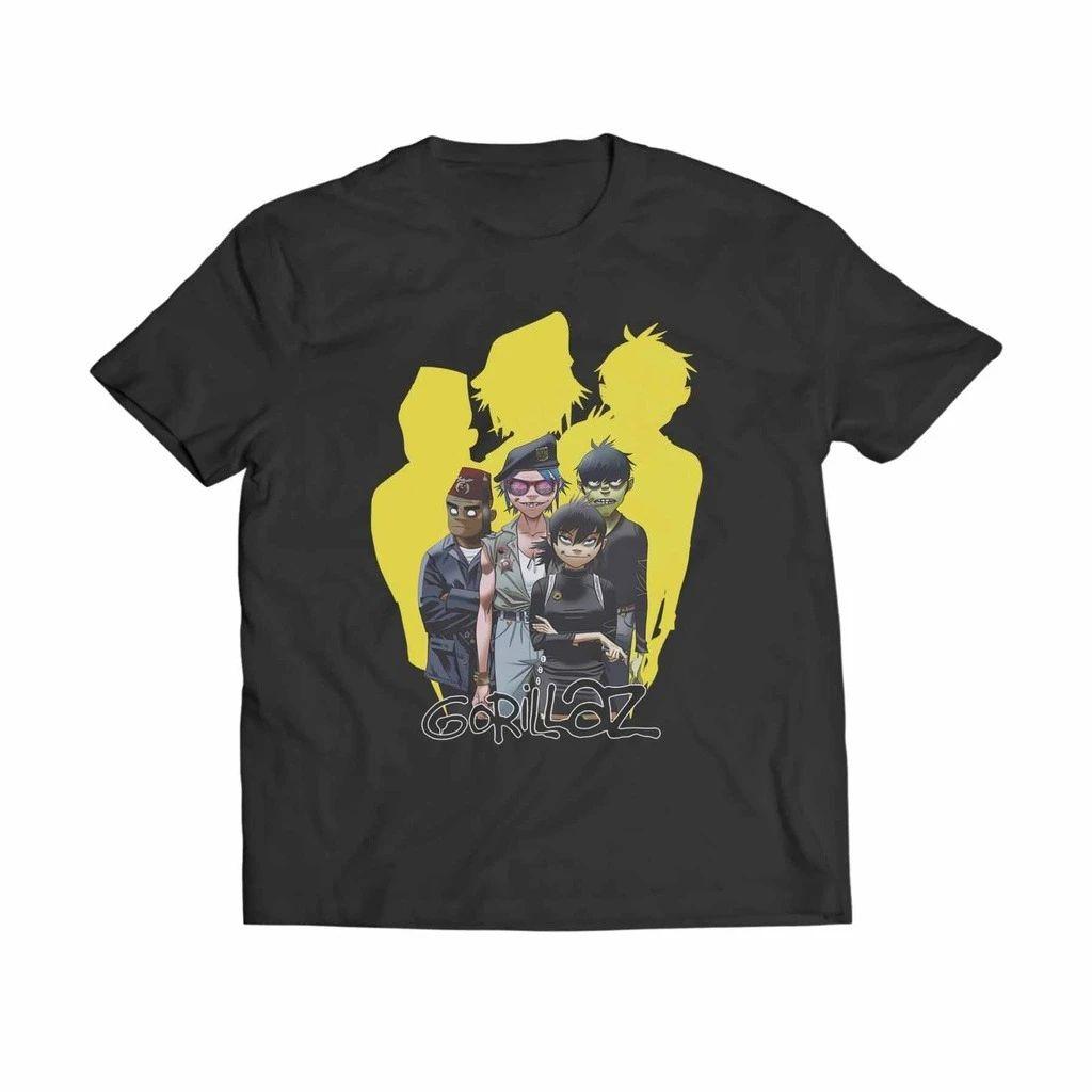 Harajuku Vintage Rock Tee Gorillaz Graphic Print Cotton Black Shirt 2026 Summer Casual Loose New Fashion Tshirt Fan Gift Unisex
