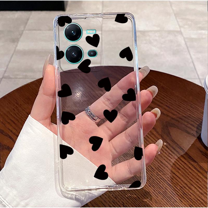 Phone Case For Vivo V25 Y35 Casing Luxury Cute Love Heart Rabbit Funny Pattern Transparent Silicone TPU Soft Shell Back Cover