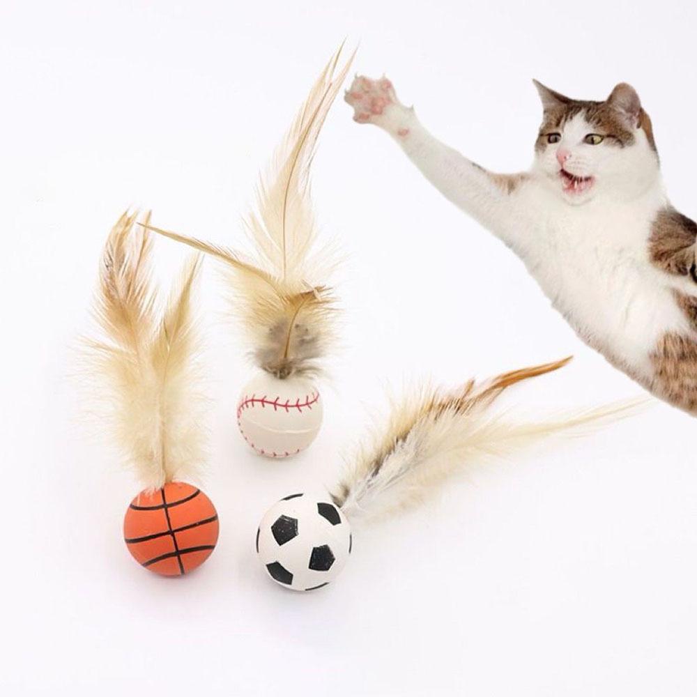 Cat Teaser Wand with Feather & Elastic Ball - Chewable Fun Self-Play Toys for Kitten Boredom Relief Interactive Cat Supplies