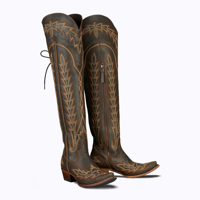 Fashion IPPEUM Red Western Cowboy Boots For Women Embroidered Pointed Toe Shoes Free Shipping Knee High Wide Calf Cowgirl Boots