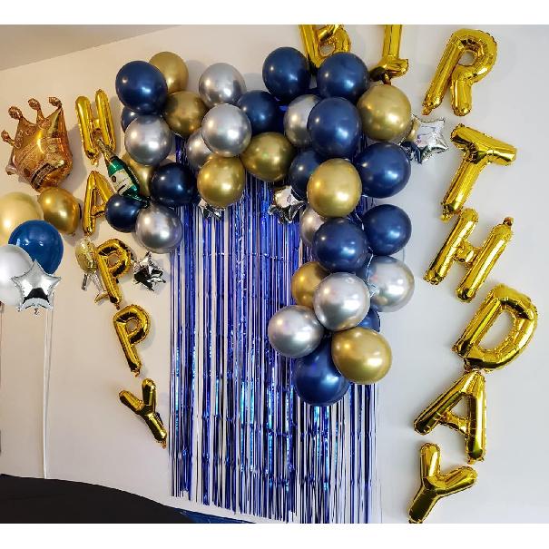 Birthday Decorations for Men, 45PCS Blue Happy Birthday Party Balloon Arch Garland 40th 60th 80th 50th 70th 18th 21st 30th Gold Silver Anniversary