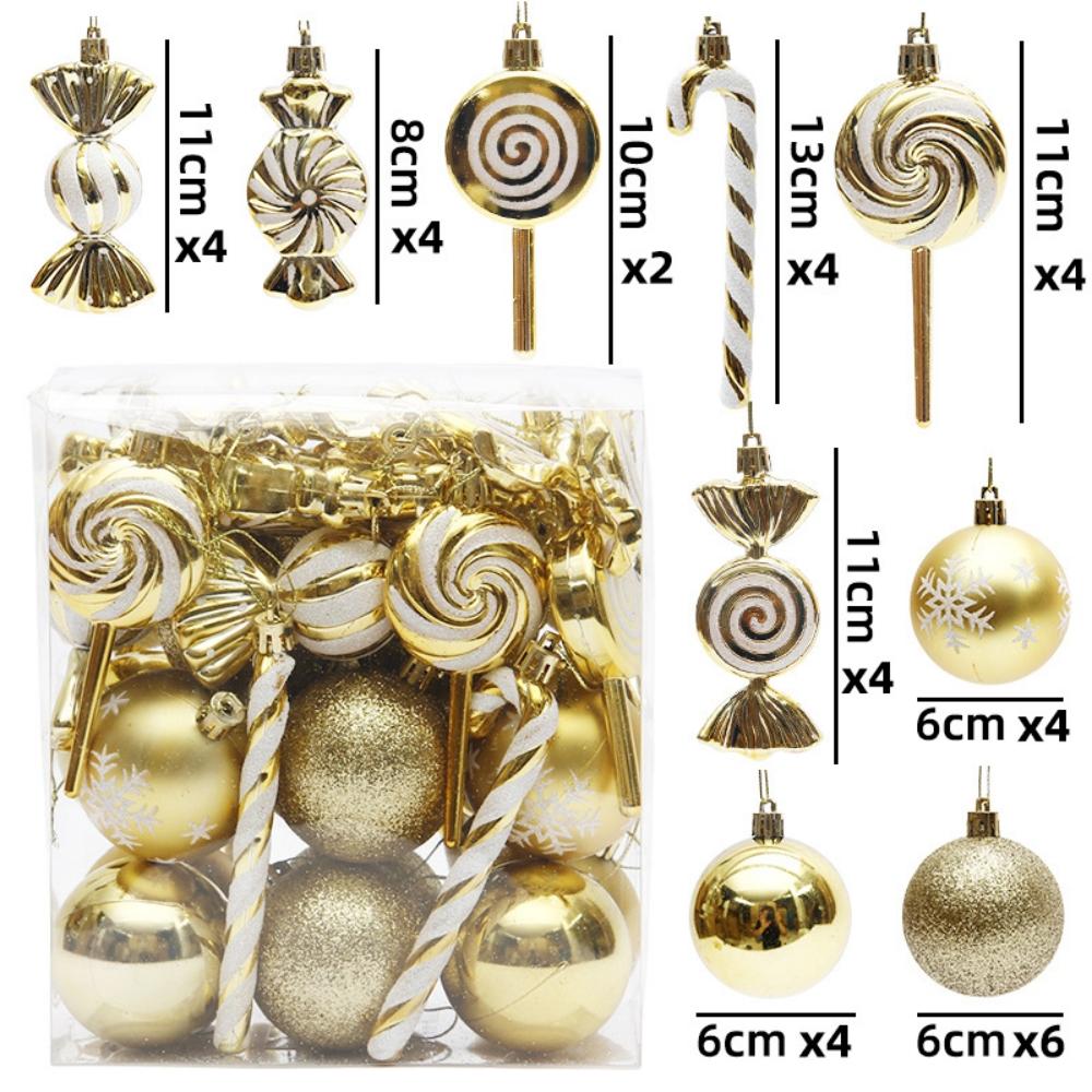 36pcs Christmas Tree Decoration Christmas Ball Set Painted Candy Christmas Tree Pendant Lollipop Ornaments Holiday Party Supplie