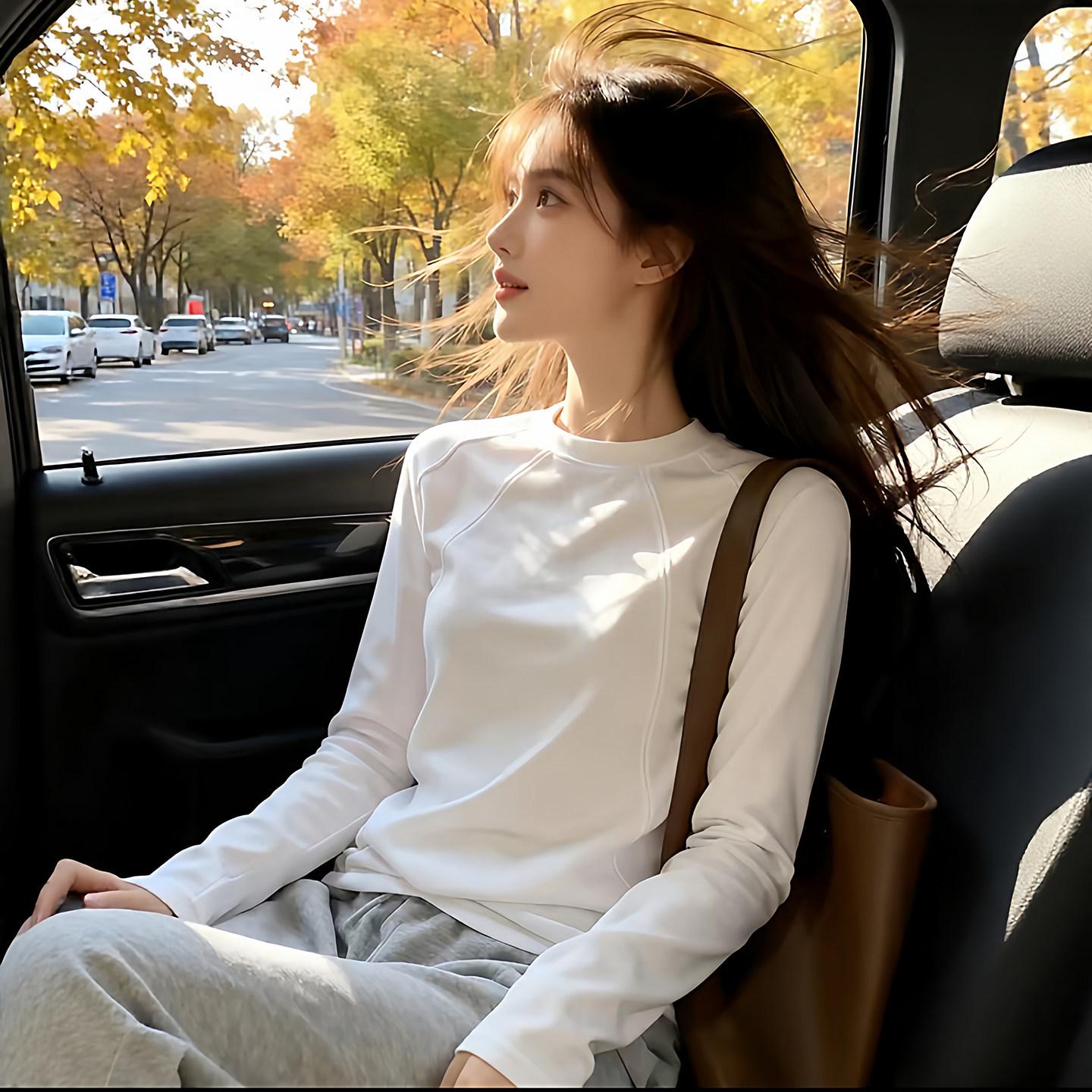 

Women s Long Sleeve Cotton-Viscose Stretch T-Shirt - Spring/Autumn Loose, Slimming Basic Layer L