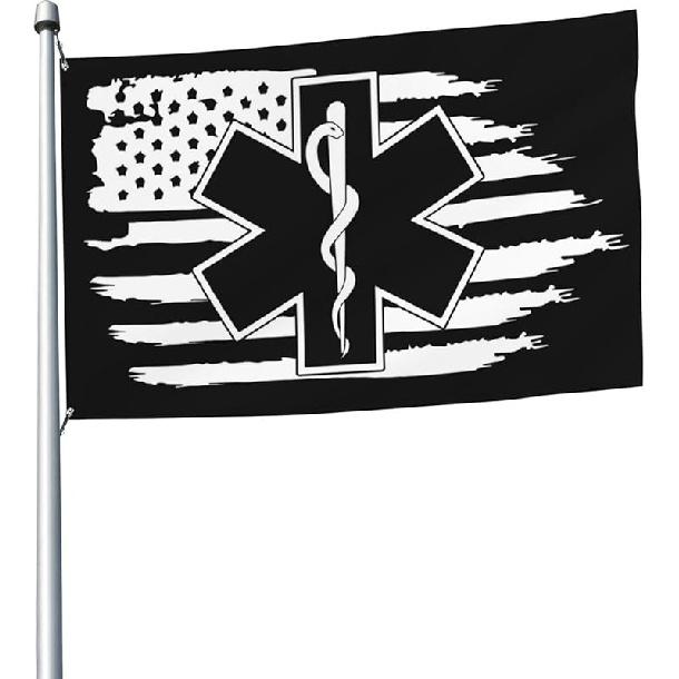 EMS Star of Life EMT Flag 3x5 Ft Paramedic Flag Home Outdoor Indoor Garden Home Decoration Banner Black4