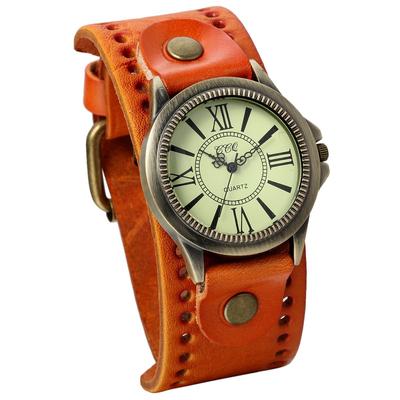 JewelryWe Antique Watch Unisex Dial Style Frame Retro Stylish Leather Alloy Birthday Present Day Gift Brown Men's Women's Children's (Yellow)