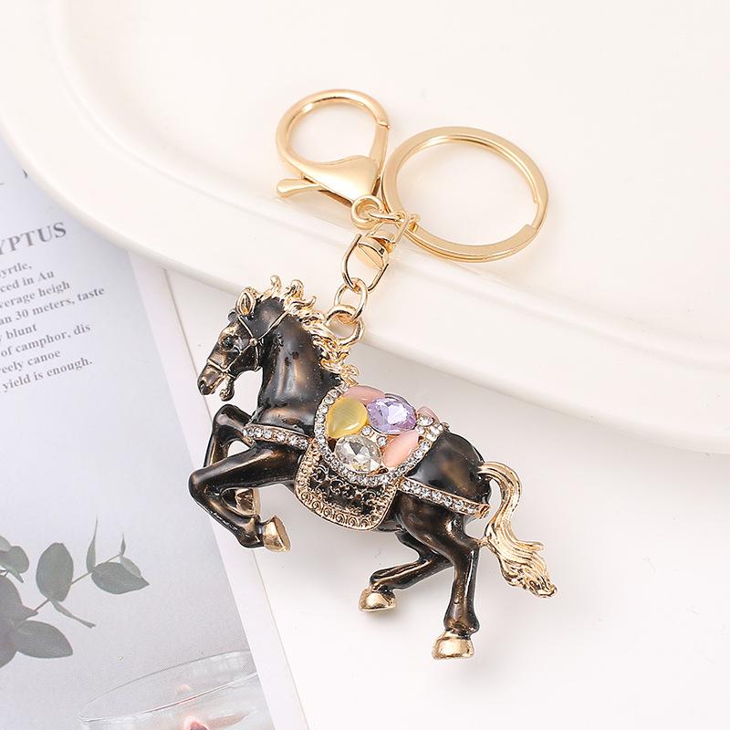Rhinestone Horse Keychain Stylish Animal Pendant Decorative Key Ring For Women Bag Charm Hanging Lucky Gift