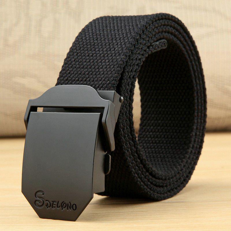 Men's Canvas Belt with Automatic Smooth Buckle - Casual Workwear, Korean Style, for Students & Outdoor Military Training.