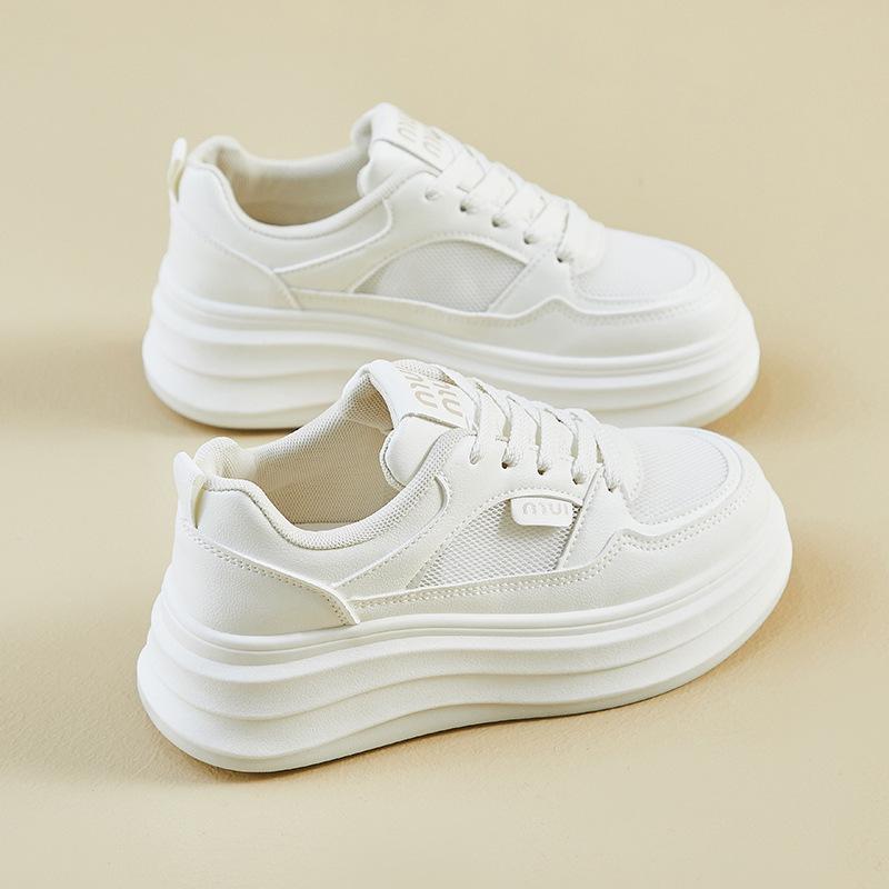 New Summer White Shoes for Female Students' Thick Sole Elevated Mesh Breathable Casual Shoes