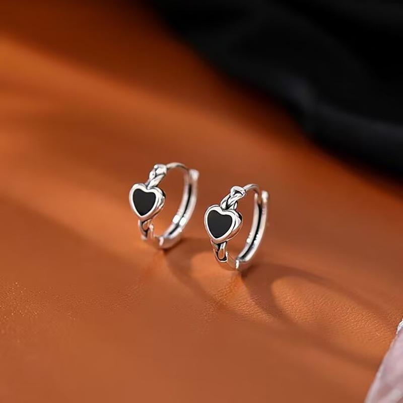 Simple retro black oil drop earrings earrings female, geometric round plain ring earrings Internet celebrity stud earrings чёрный